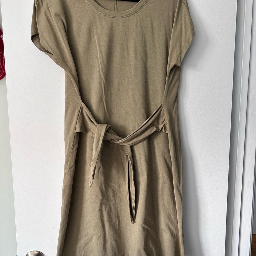 Lord & Taylor Khaki Tie-Waist Midi Dress